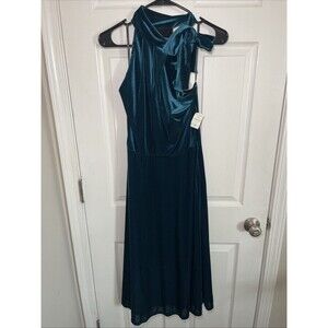 Black Halo Audrey Velvet High Neck Halter Midi Dress Bicoastal Green Size 8